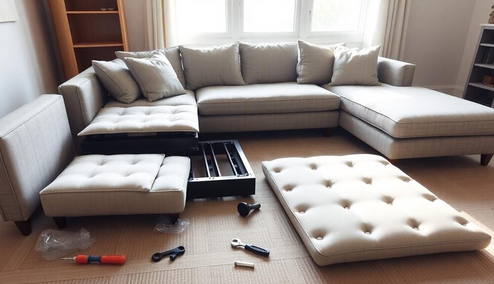 disassemble sectional sofa carefully