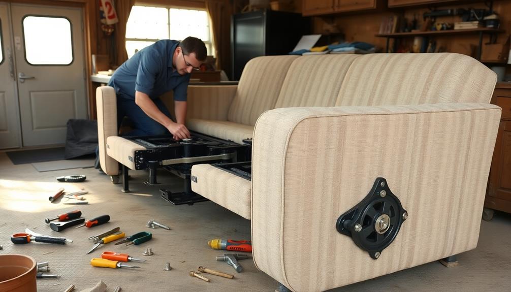 removing rv jackknife sofa