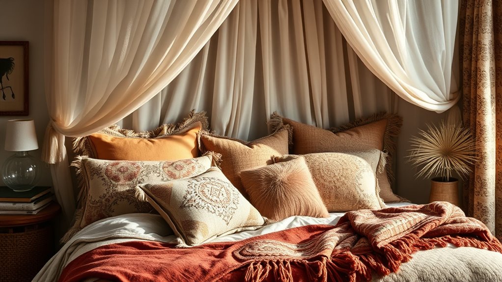 boho pillows with vibrant textures