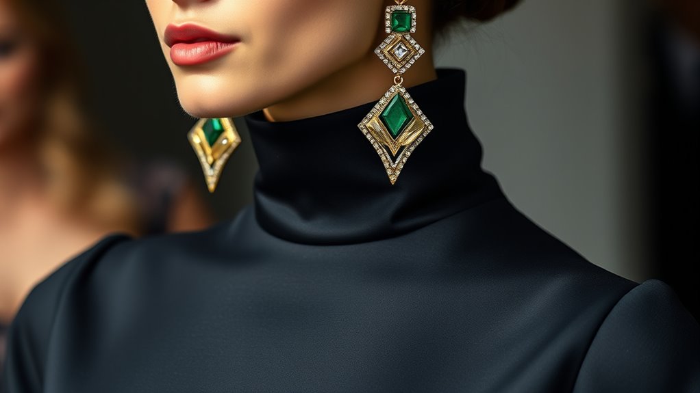 bold earrings complement high collars