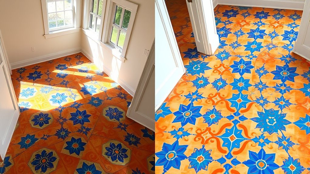 colorful stencil floor transformations