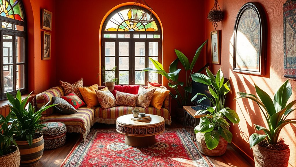 earthy tones enhance eclectic boho