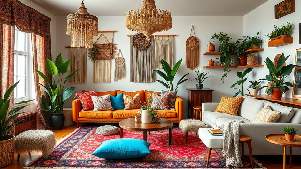 eclectic colorful layered decor