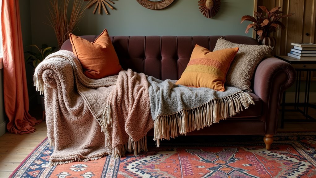layered boho textile decor