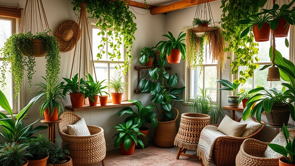 layered hanging plant arrangements