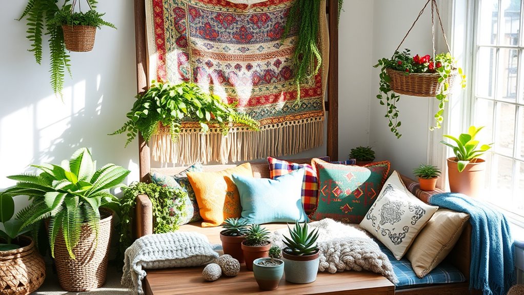 textiles and greenery layering
