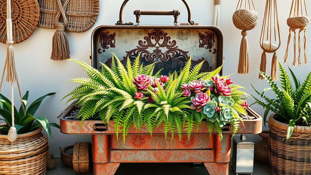 transform rusty grill into planters