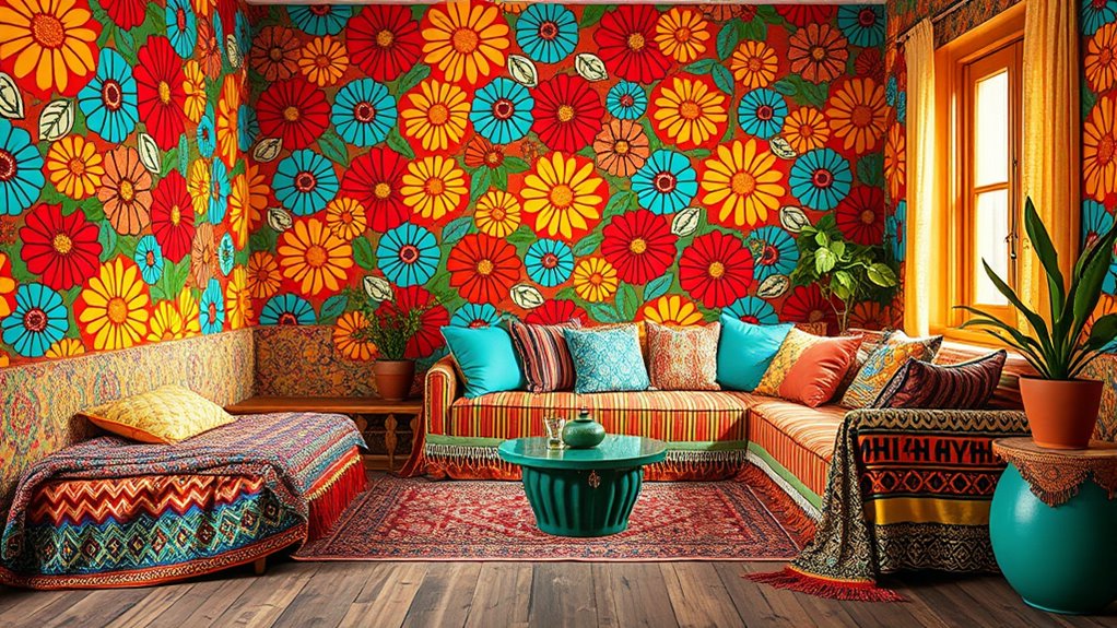 vibrant colorful pattern mixing
