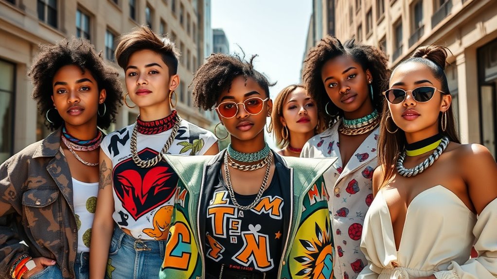 bold jewelry and colorful eyewear