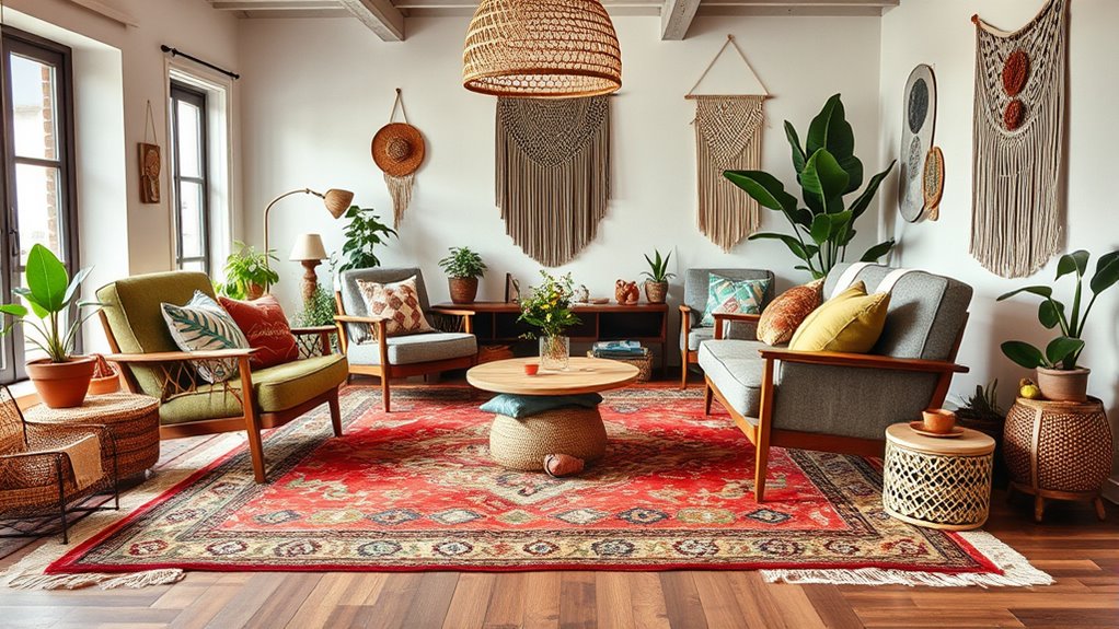 define spaces with layered rugs