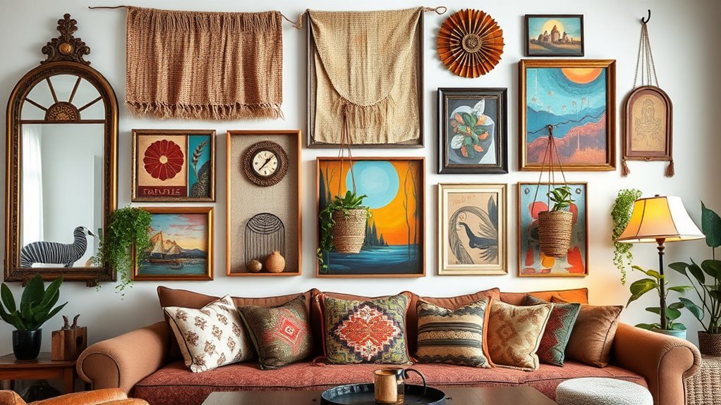 eclectic wall art display