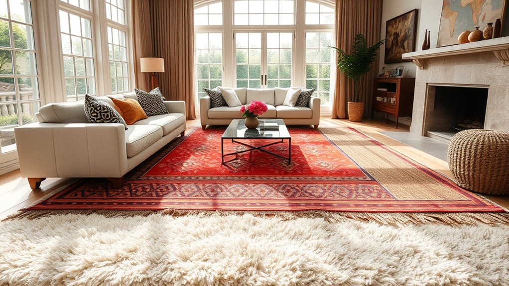 layered rugs add visual interest