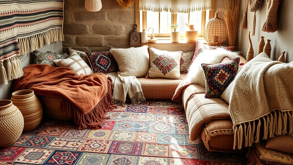 layered textiles create cozy charm