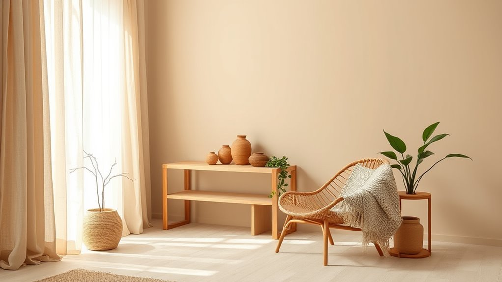 neutral tones with boho accents