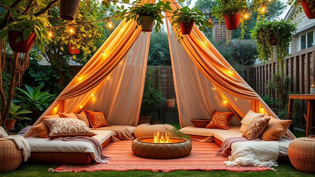 outdoor boho teepee lounge