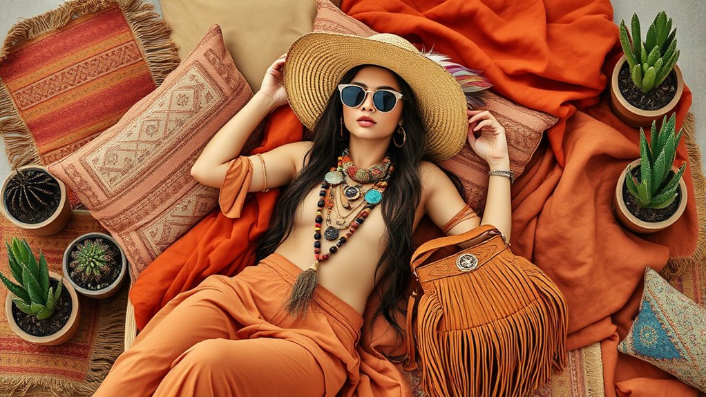 vintage textiles and layered jewelry
