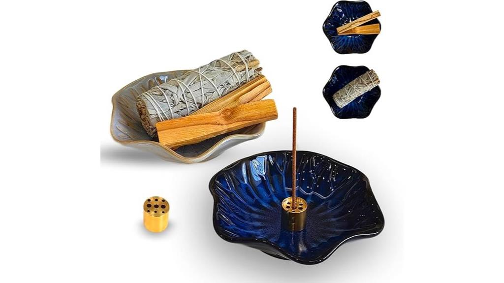 blue grey flower incense holders