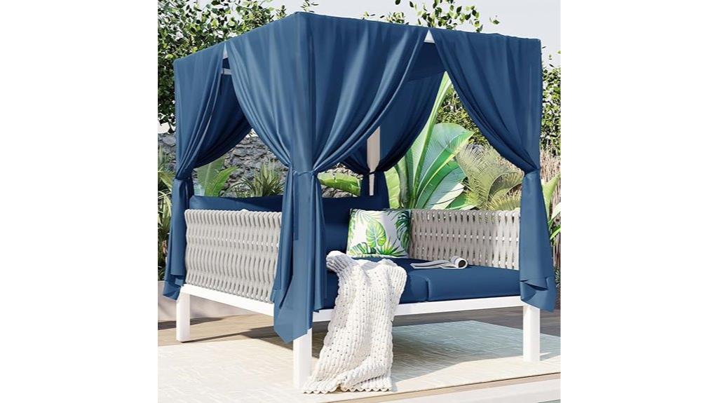 blue outdoor rattan daybed