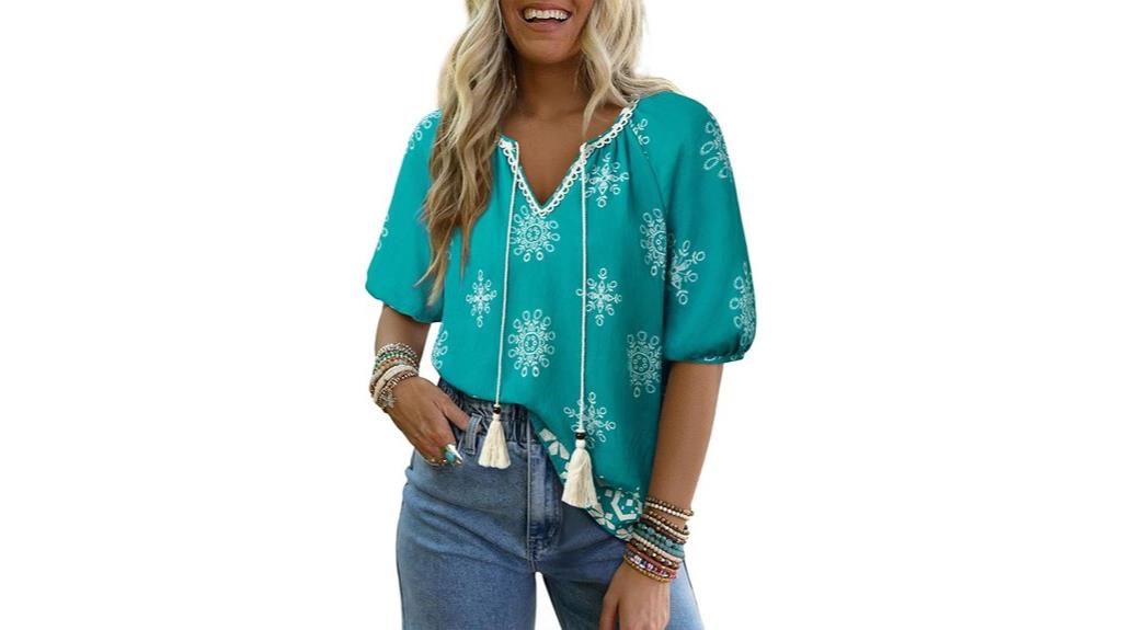 boho floral tie blouse
