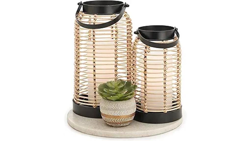 boho rattan lanterns decor