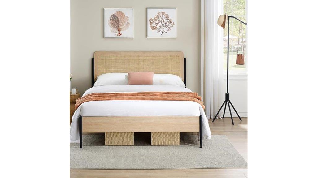 boho rattan wooden bed