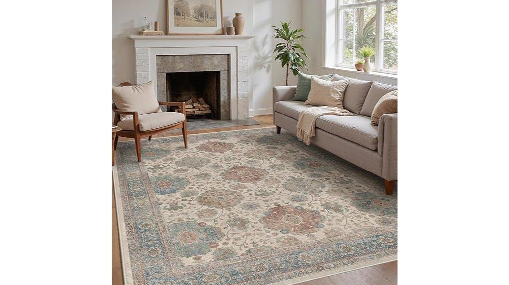 boho teal red rug