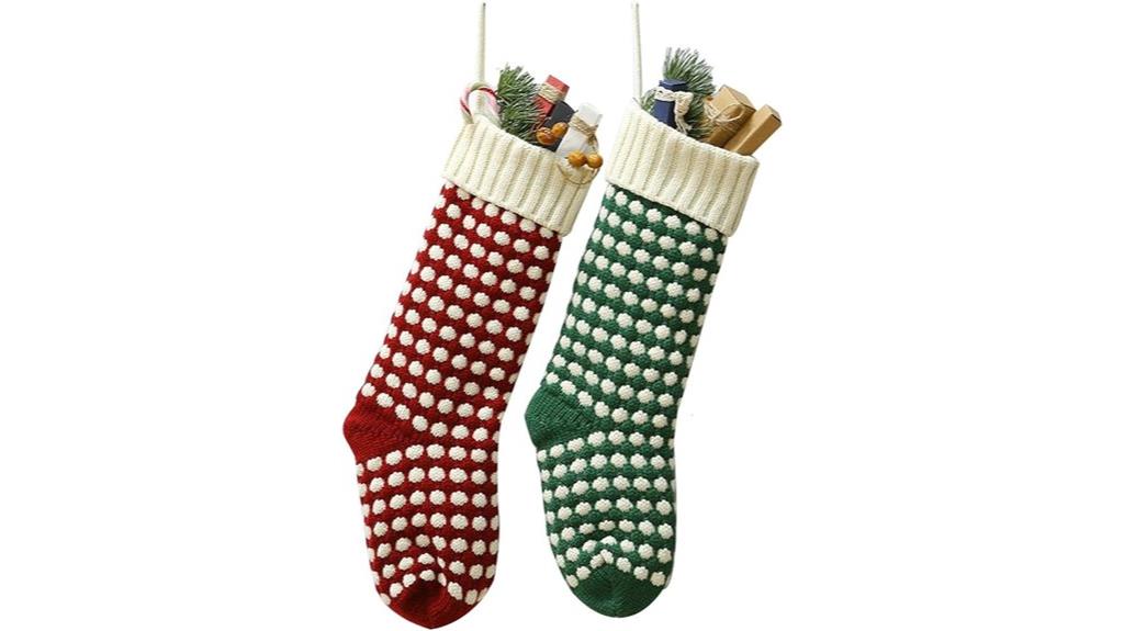 burgundy green knit stockings
