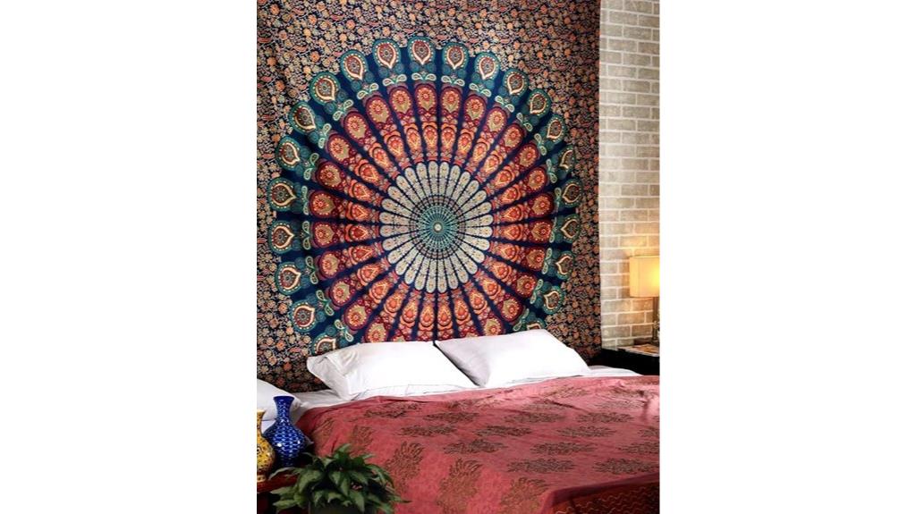 colorful peacock mandala tapestry