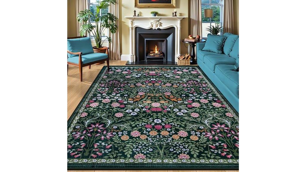 decorative floral washable rug
