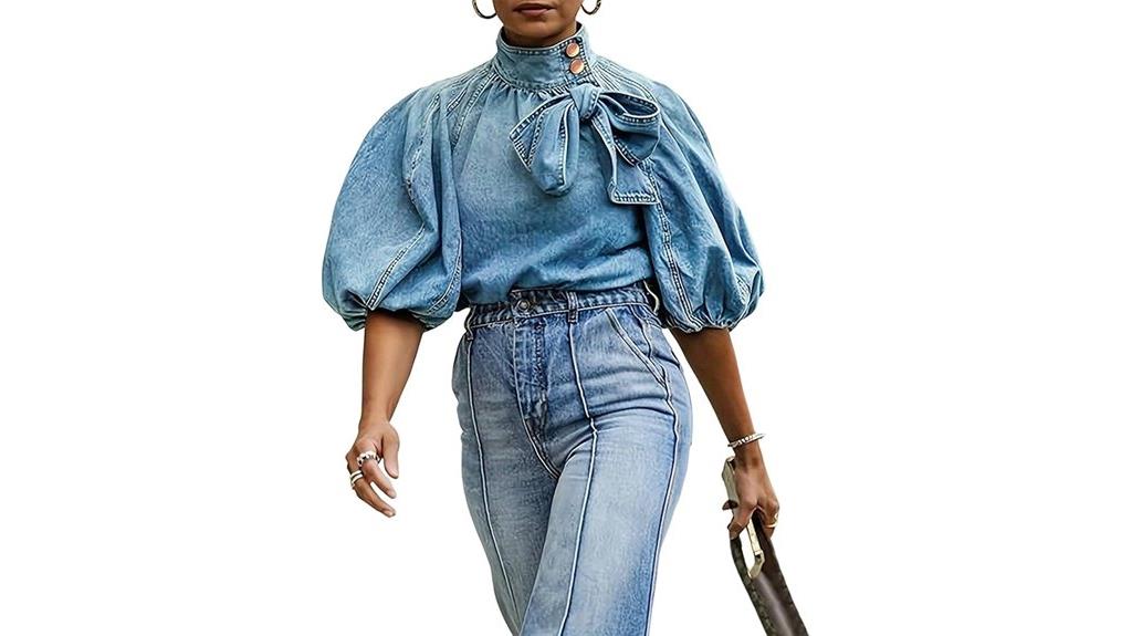 denim puff sleeve top