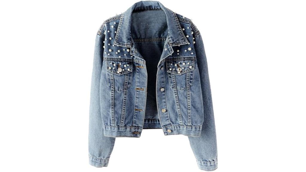 embroidered pearl denim jacket
