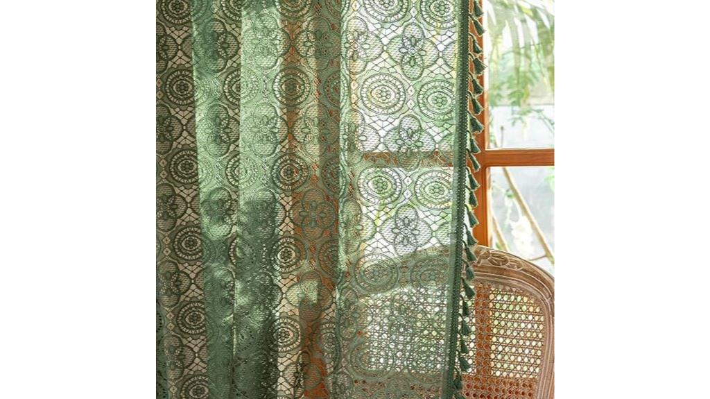 green boho tassel curtains