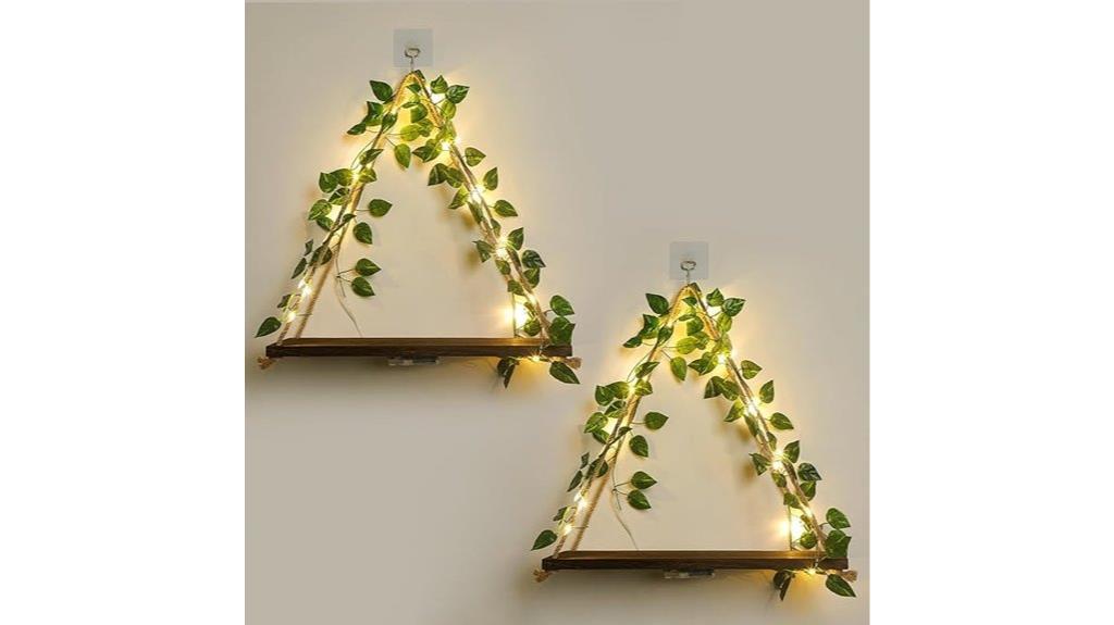 green leaf hanging shelves