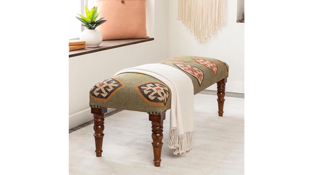 green upholstered bedroom bench
