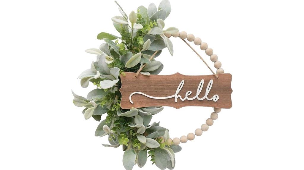 green wreath with lambs ears