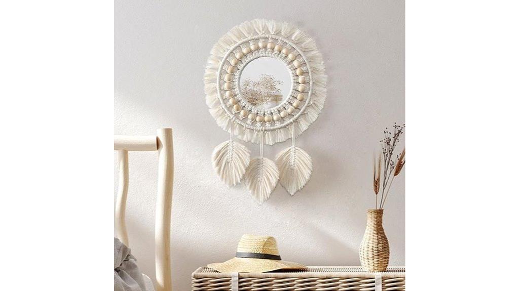 macrame beaded wall mirror