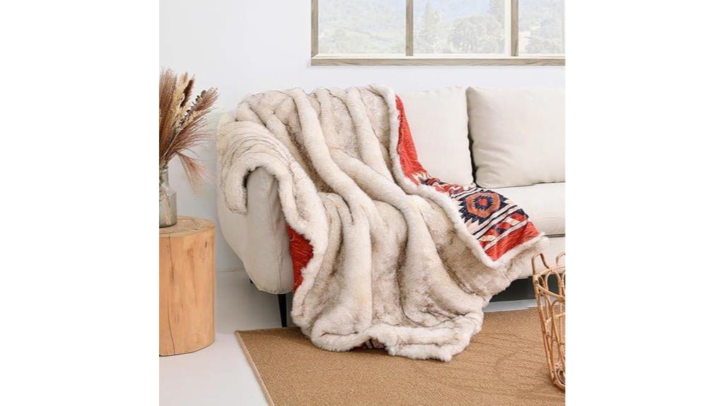 red aztec faux fur blanket