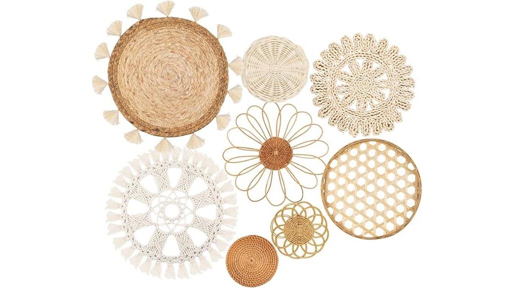 set of 8 boho wall baskets
