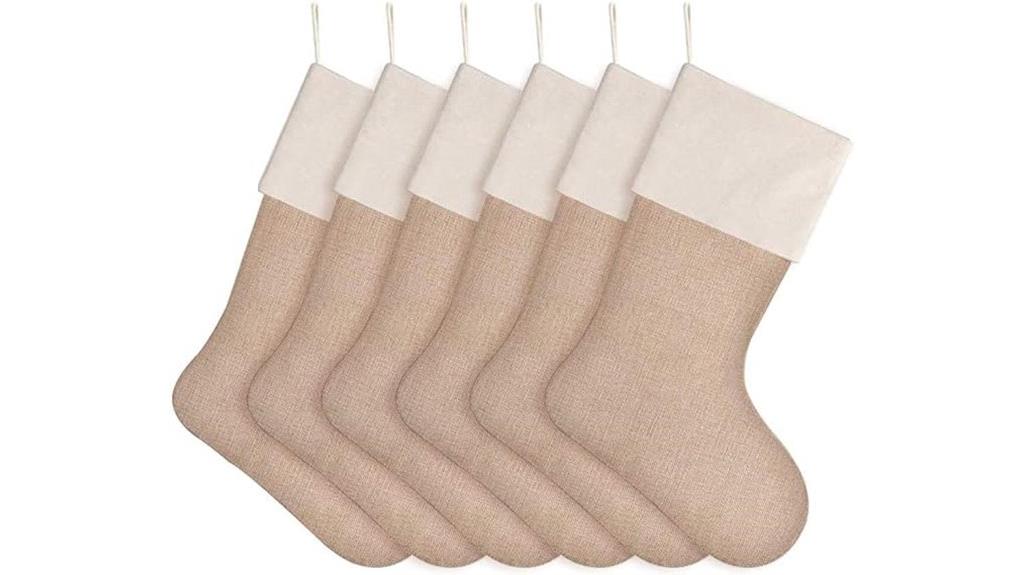set of six burlap stockings