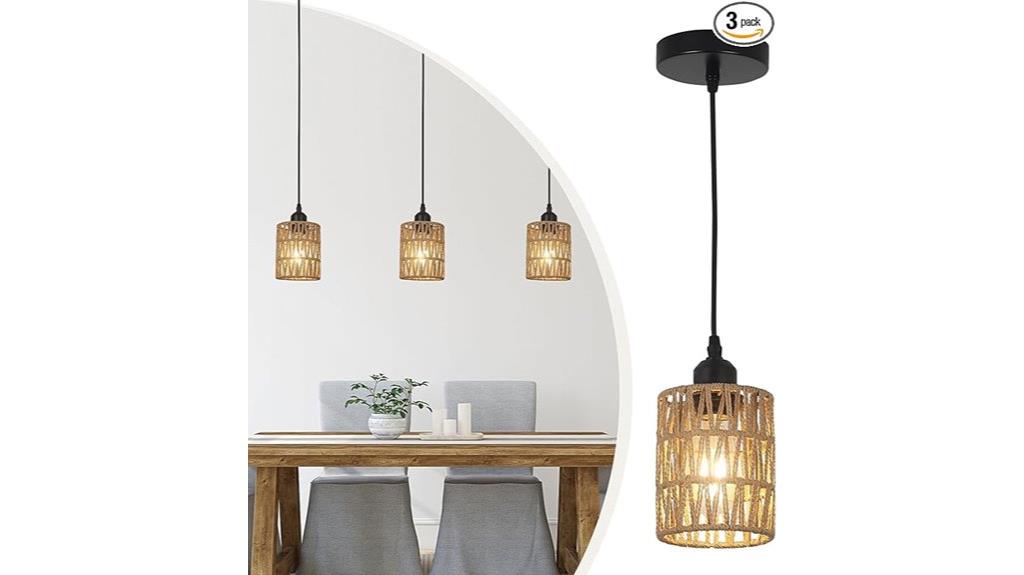 set of three rattan pendants