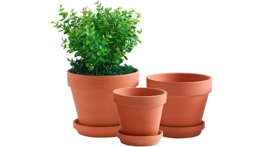 set of three terracotta pots