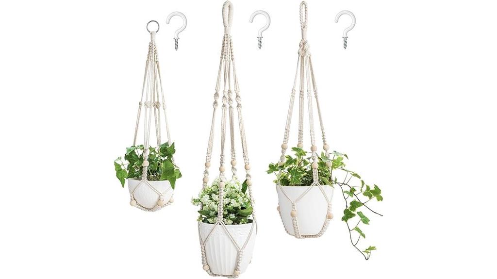 three macrame plant hangers