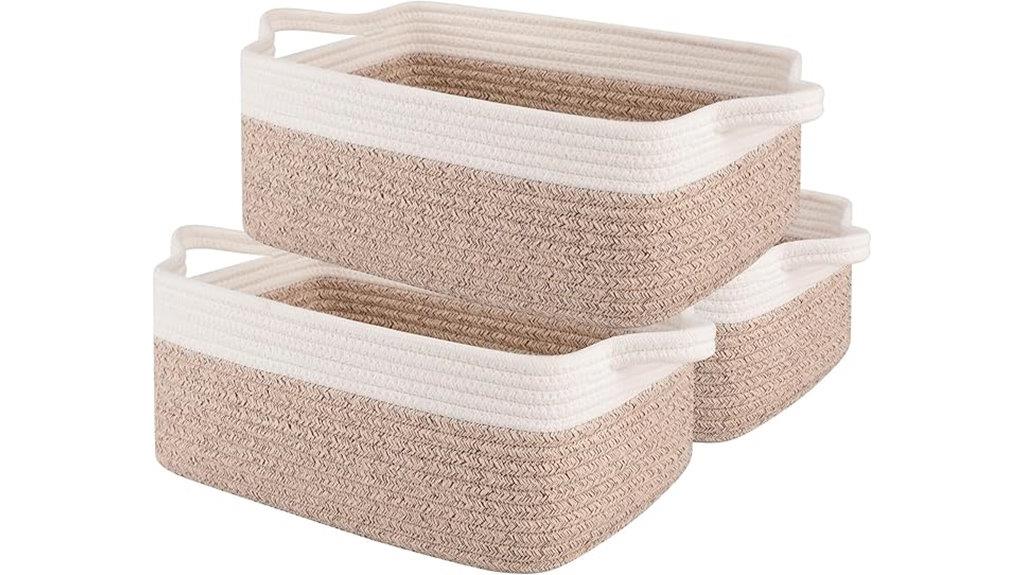 three woven cotton baskets