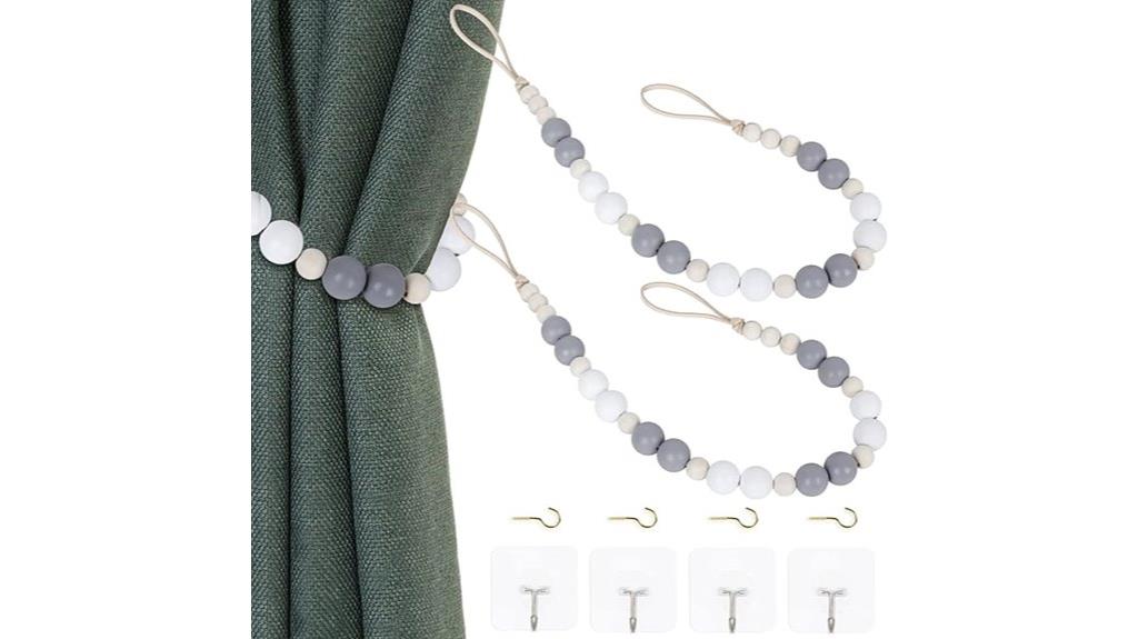 wood bead curtain tiebacks