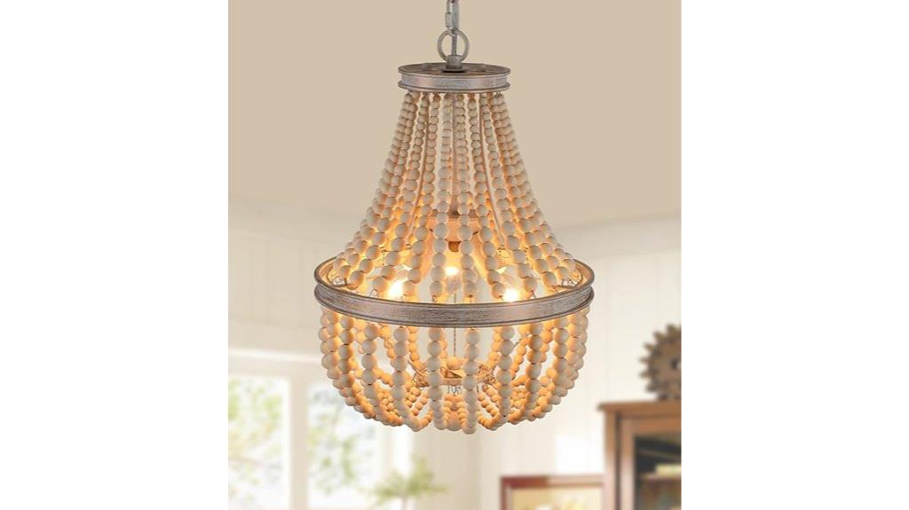 wood beaded chandelier three lights