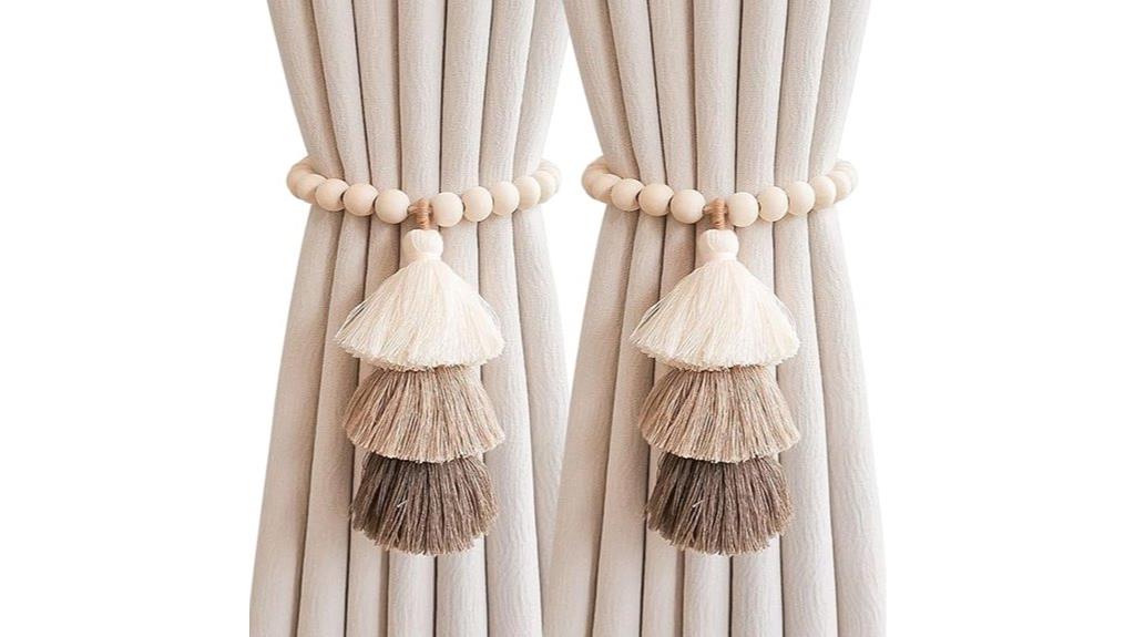 wooden bead curtain tiebacks