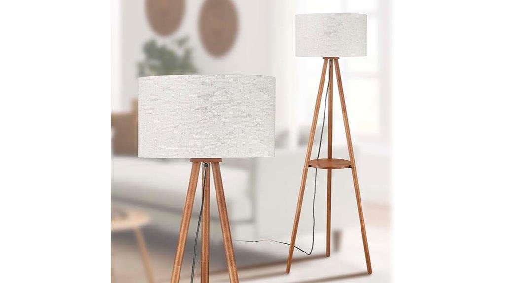 wooden tripod lamp with shelf
