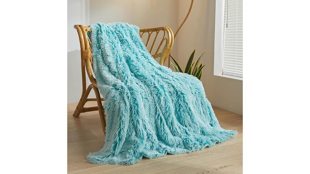 aqua faux fur blanket