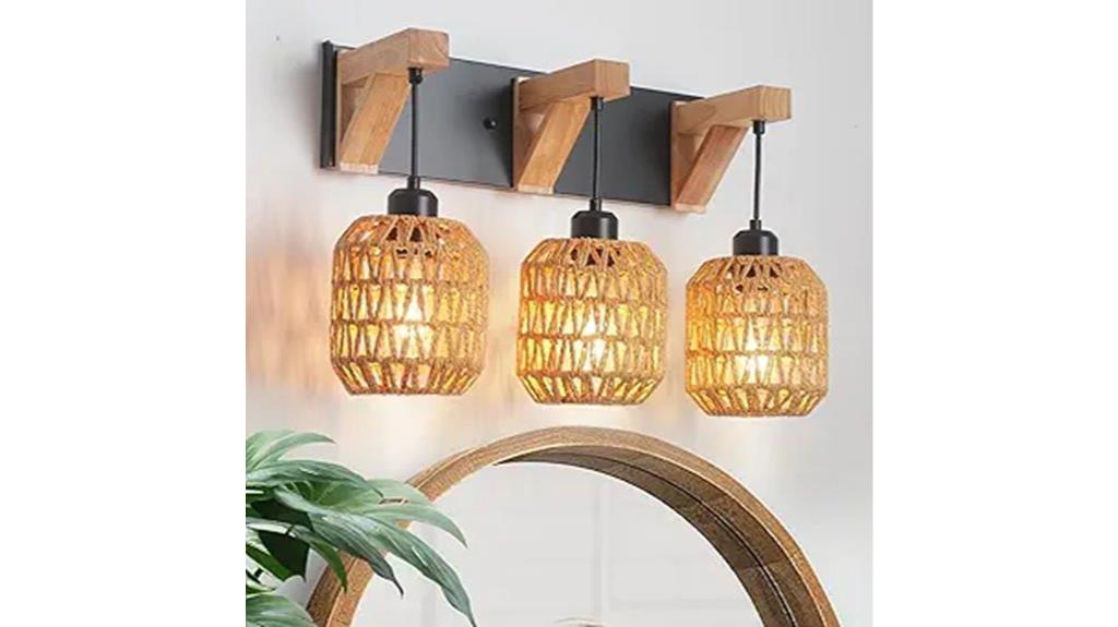 bamboo wicker vanity lighting