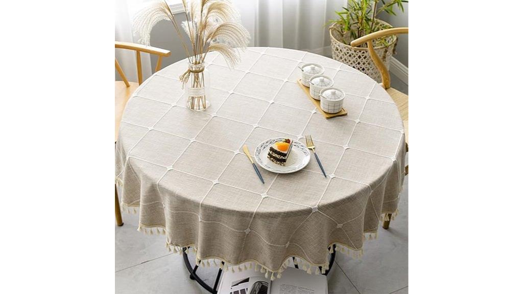 beige boho plaid tablecloth